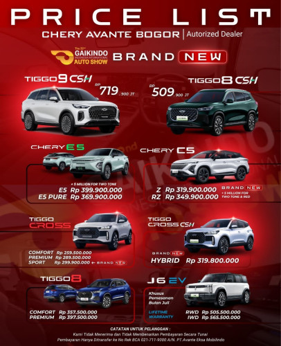 Pricelist Harga Chery kresek 2025